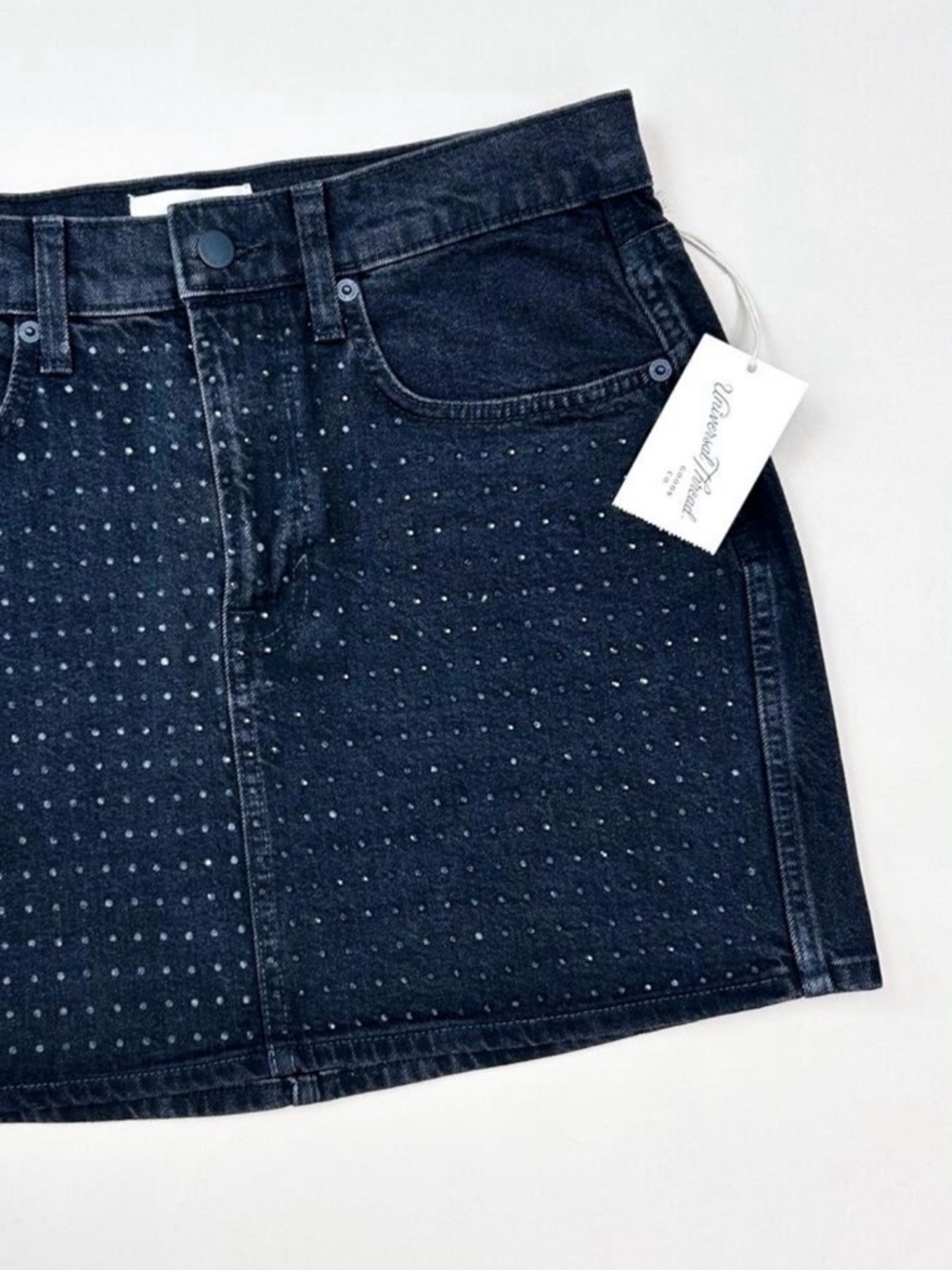 Universal Thread Gem Studded Black Cowgirl Stretch Denim Jean Mini Skirt NWT